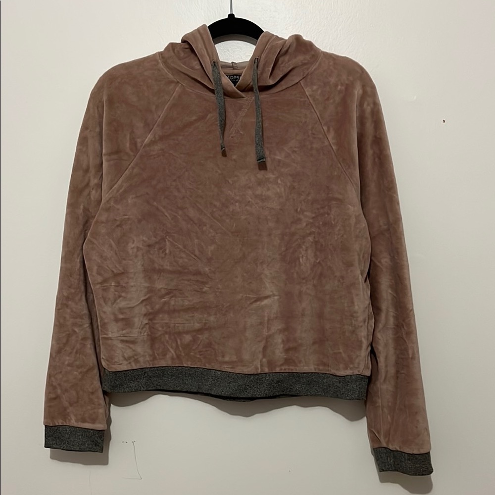 Topshop Taupe Pink Grey Velour Hoodie